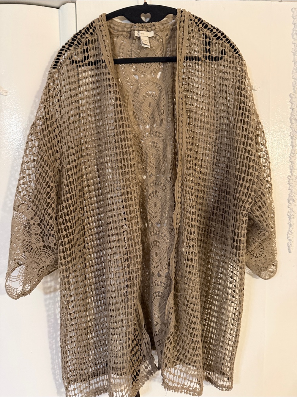 Openfront Crochet Kimono Jacket - Taupe by